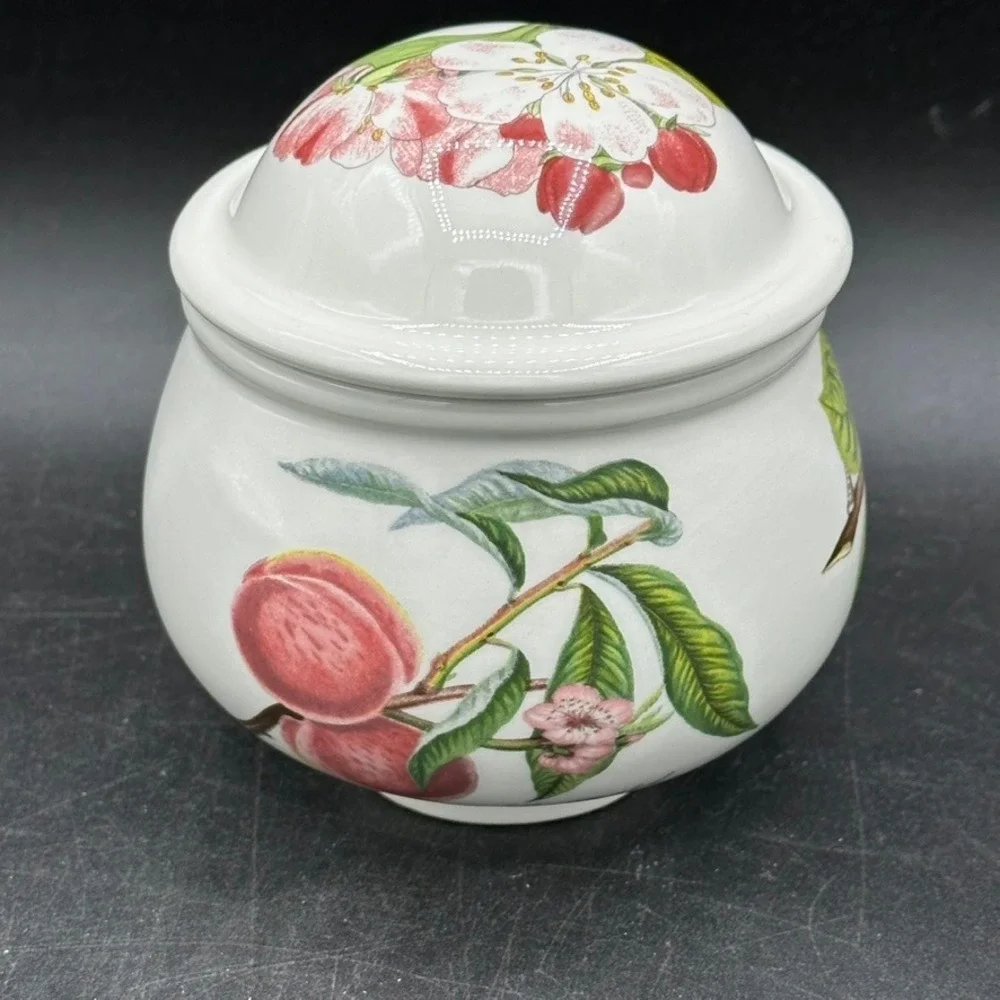 Vintage Portmeirion Pomona Sugar Bowl Lidded Jar White Fruit Floral Cottage Boho